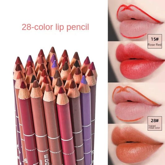 28-Colors Waterproof Lip Liner Matte Nuede Red Long Lasting Makeup Pens Non-stick Cup Lipstick Women Party Makeup Lip Cosmetics
