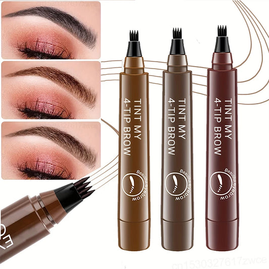 Natural Precision: 4-Tip Liquid Brow Pen for Flawless Arches (Waterproof)